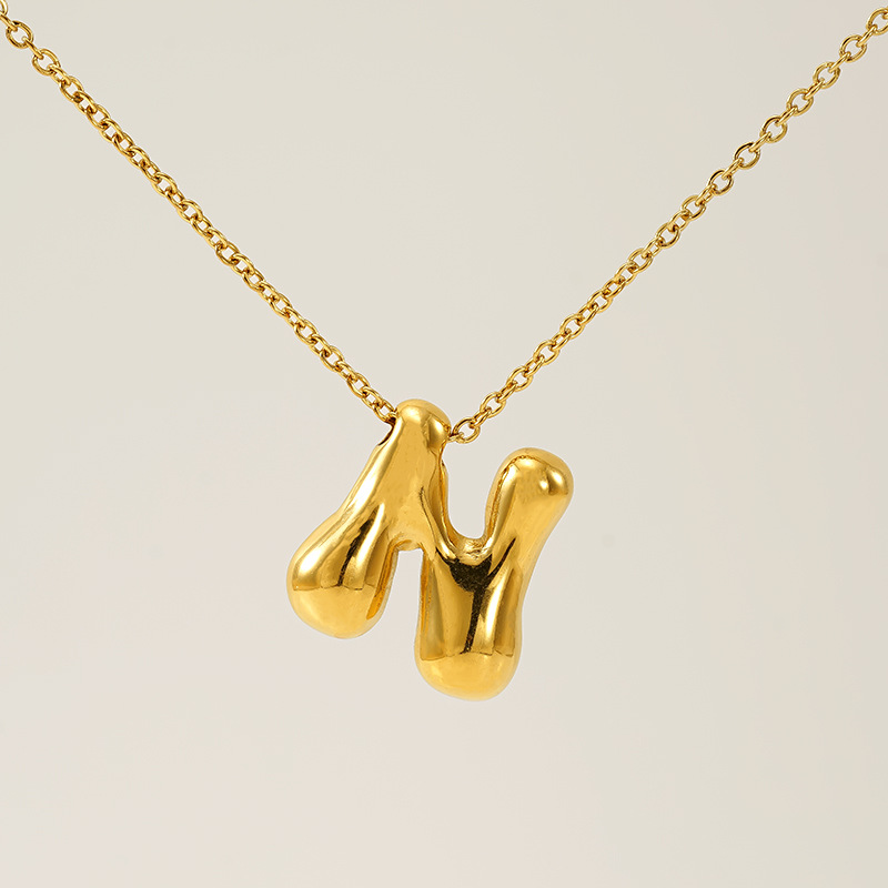 Gold color / 1 Piece Simple Series Daily Letter N Titanium Steel  Gold Color Unisex Pendant Necklaces Picture14